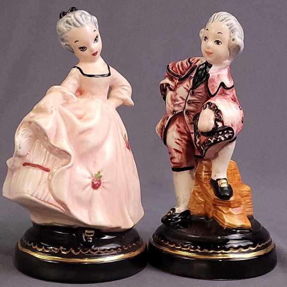 Hand Painted Ceramic Colonial Victorian Woman & Man Set - Picture 1 of 6